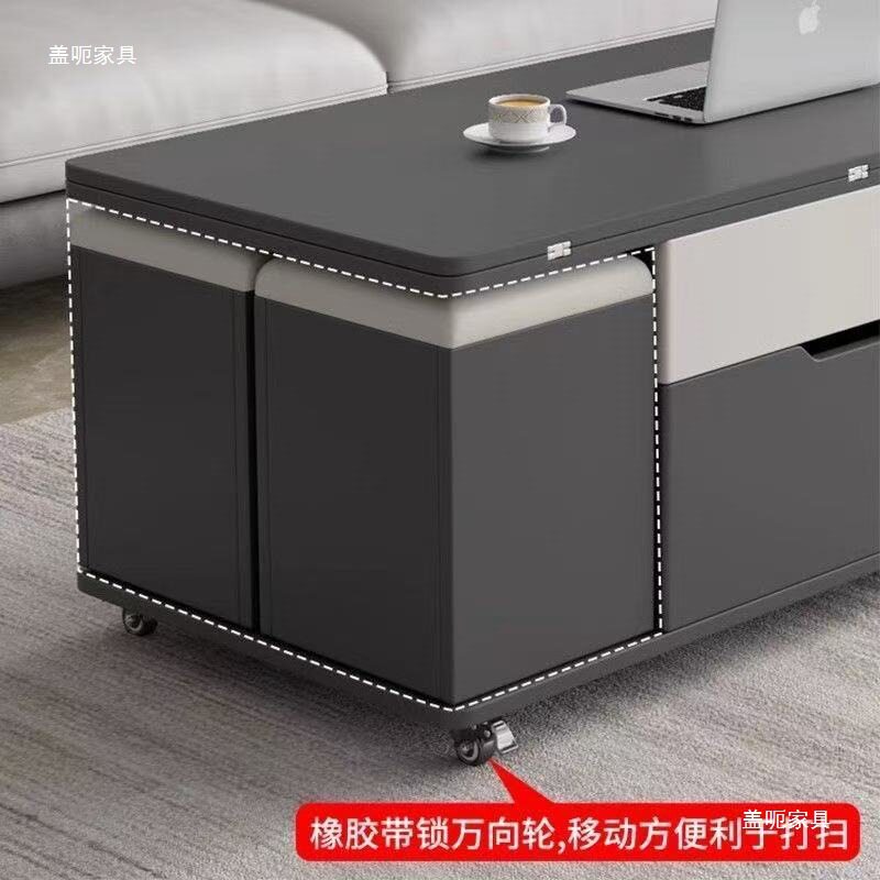 岩板多功能茶几小户型茶具桌家用餐桌升降一体茶台客厅收纳桌子