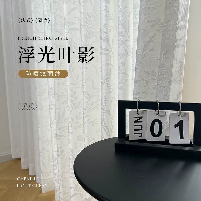 浮光叶影法式帘透光不透人窗帘窗纱批发客厅卧室阳台隔热镜面白纱