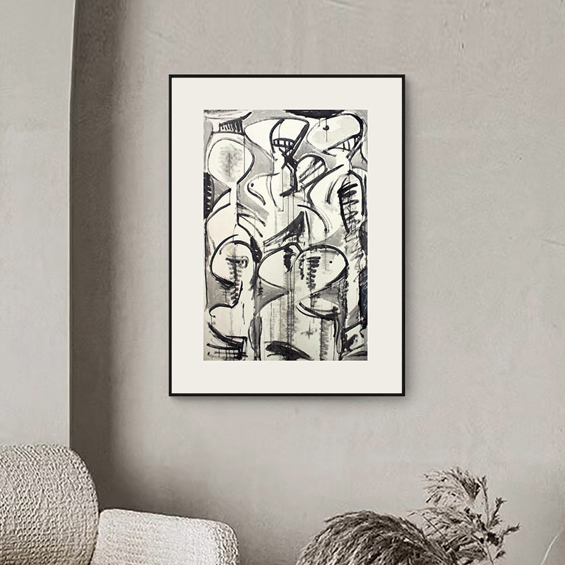 现代简约黑白抽象名画约瑟夫萨伊纳装饰画酒店公寓挂画高级感壁画