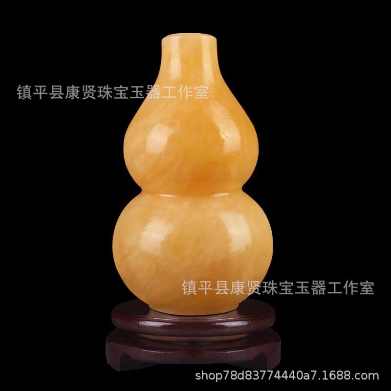 批发天然米黄玉葫芦摆件黄玉福禄纳福家居客厅玄关装饰品玉器工艺