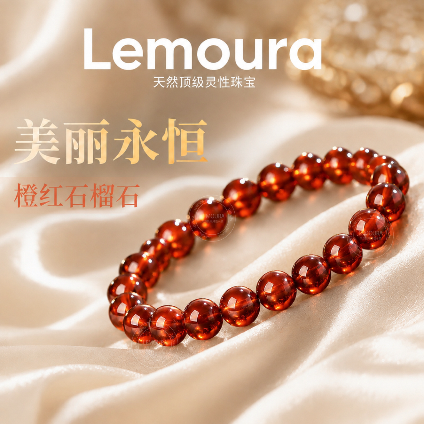 Lemoura高净橙红石榴石手链