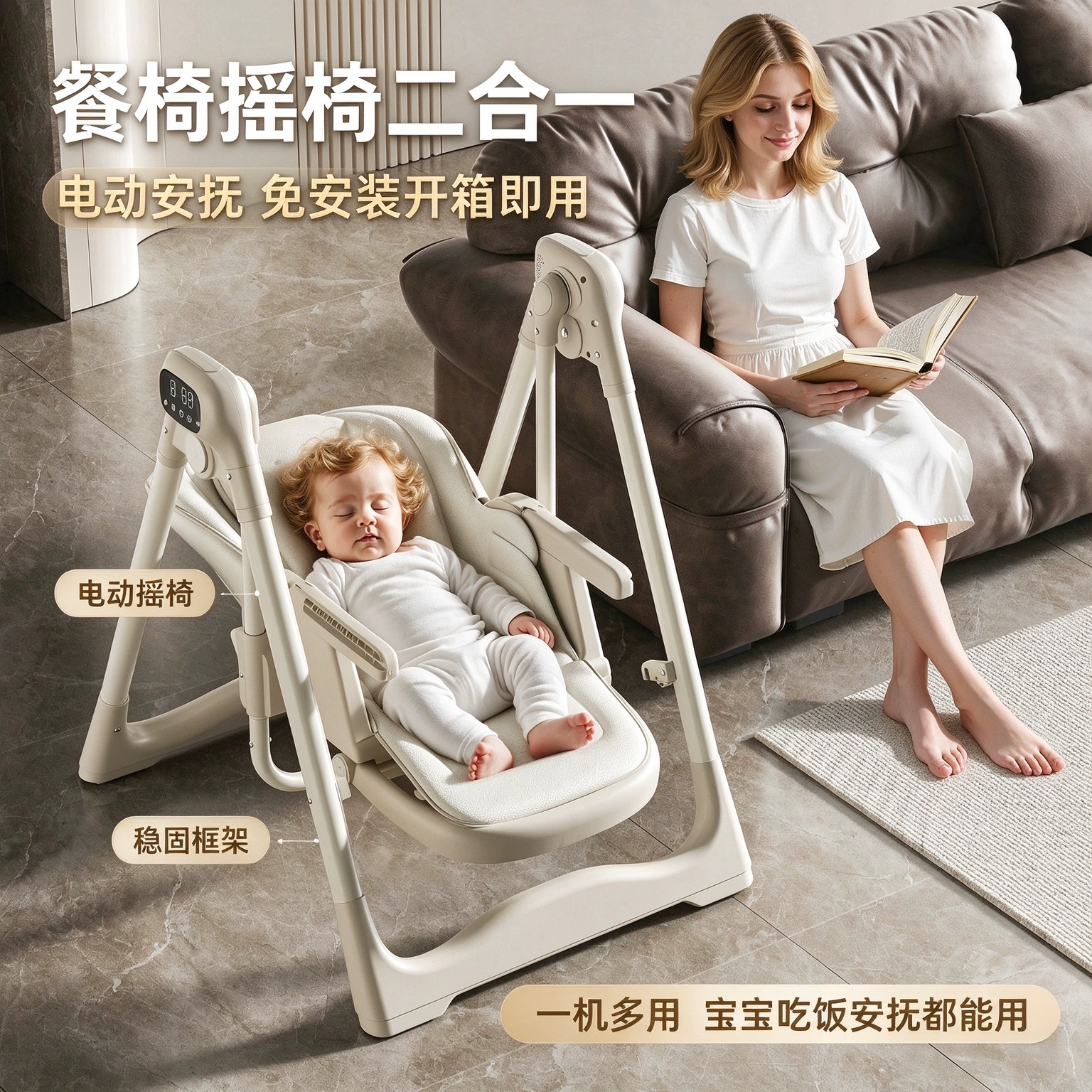 丸丫宝宝餐椅电动摇摇椅二合一