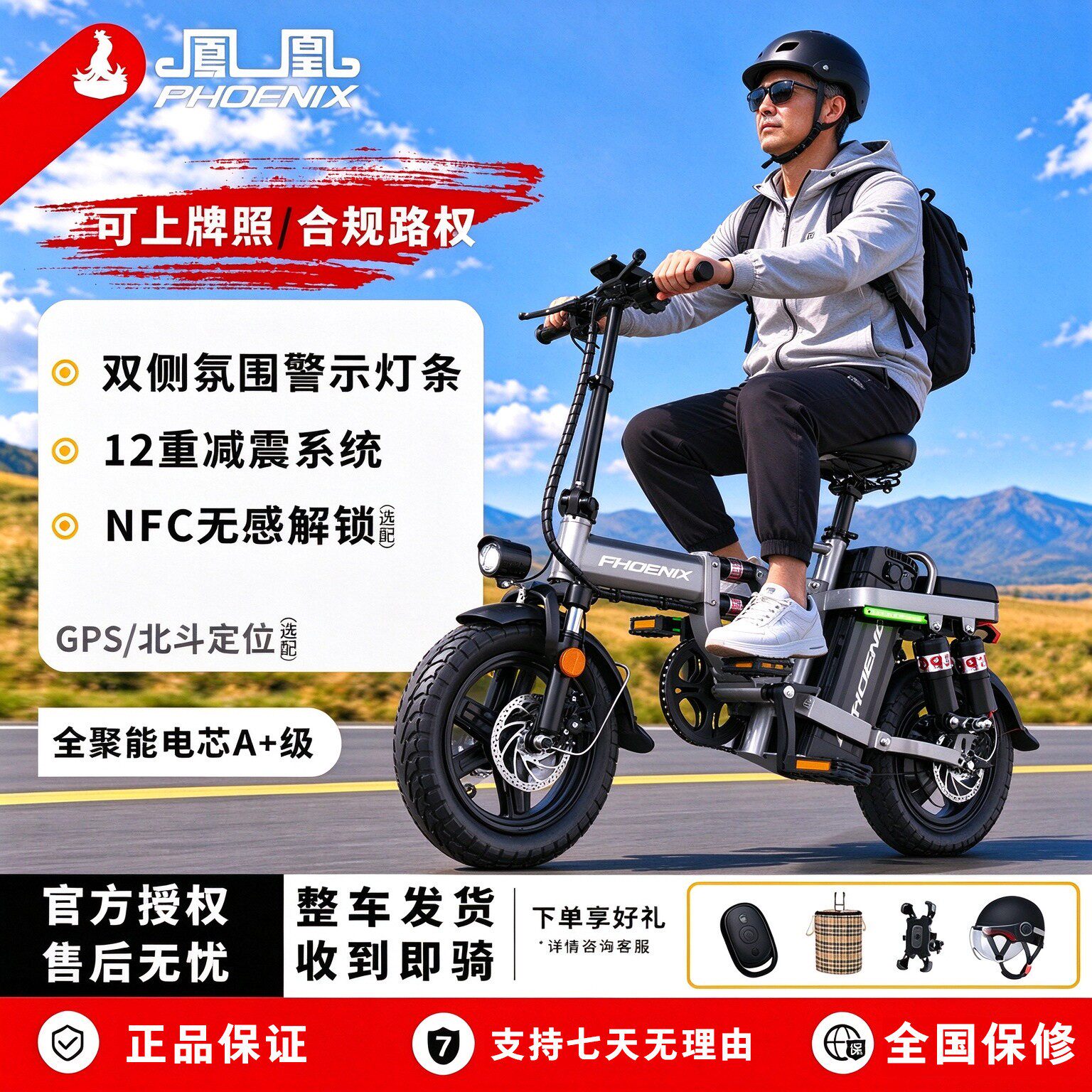 Phoenix凤凰电动自行车成人代驾折叠车超长续航新国标上牌两轮车