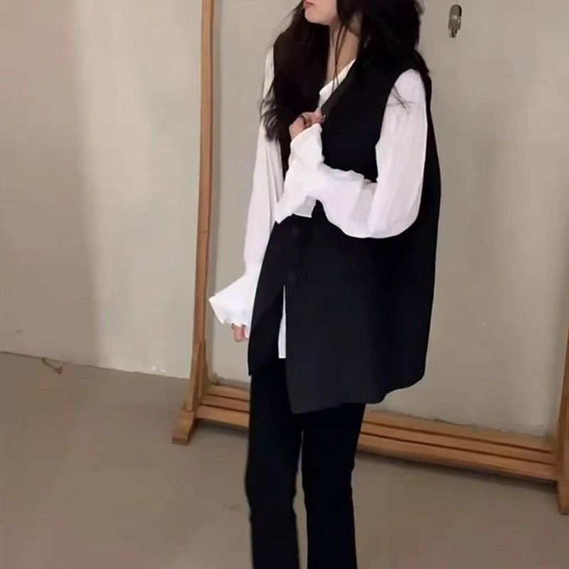 御姐轻熟风穿搭套装女喇叭袖衬衫