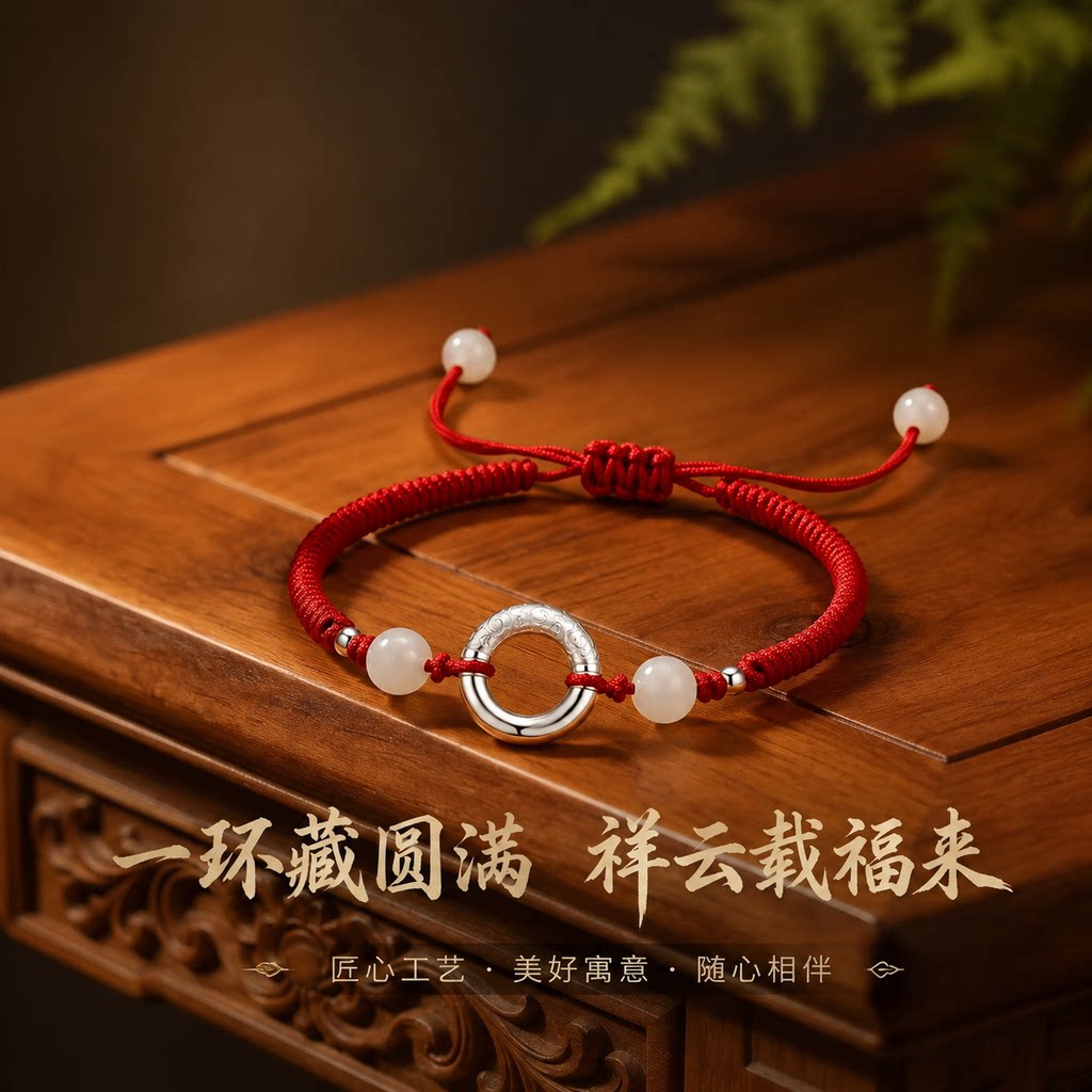 【假一赔十】祥云平安扣纯银手链新款情侣手串银饰手绳生日礼物