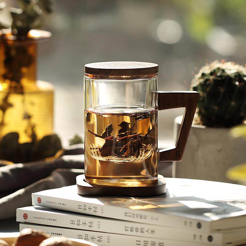 耐热玻璃杯办公室茶杯带把带盖过滤创意水杯子泡茶杯茶水分离家用