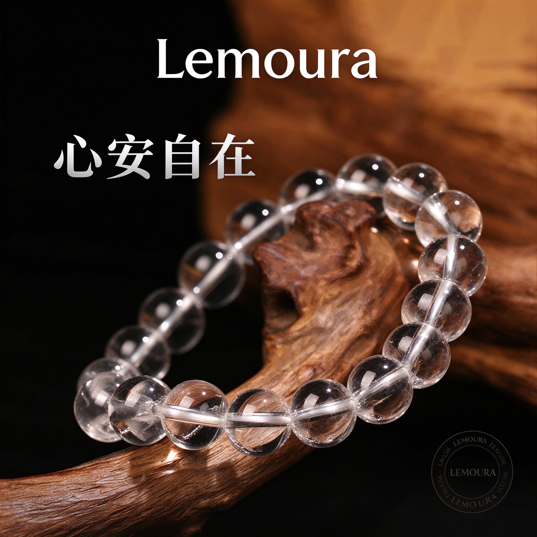 Lemoura天然净体白水晶正品原石手串收藏珠宝毕业级礼物男女手链