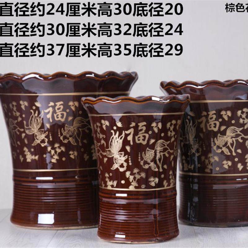 陶瓷高款客厅棕色室外大花盆深盆高筒60花盆50厘米花盆超大号有孔