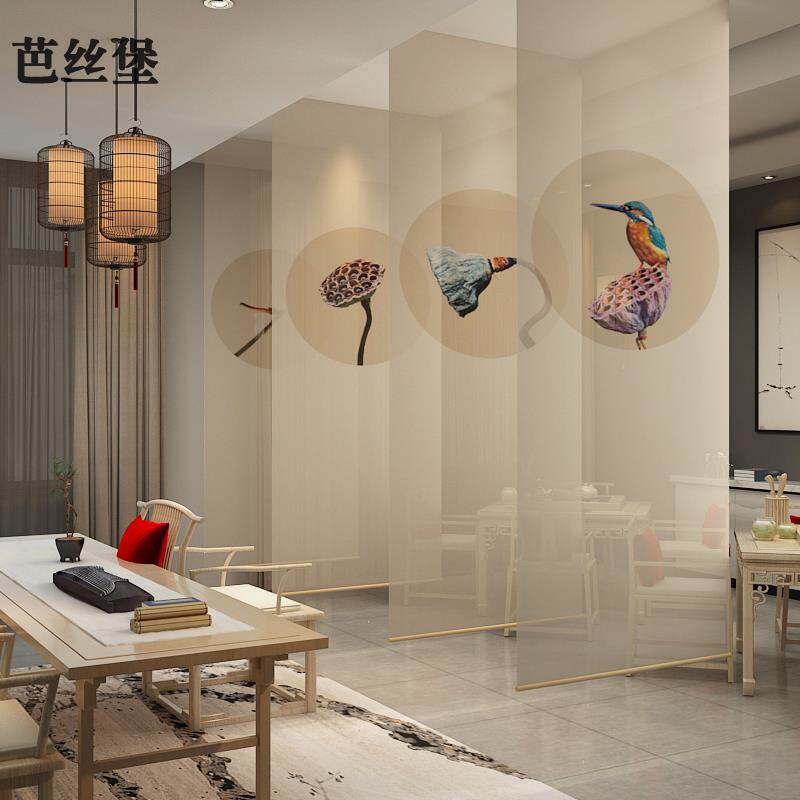 中式卷帘窗帘简约客厅卧室升降布艺茶室家用餐厅房间屏风隔离拉帘