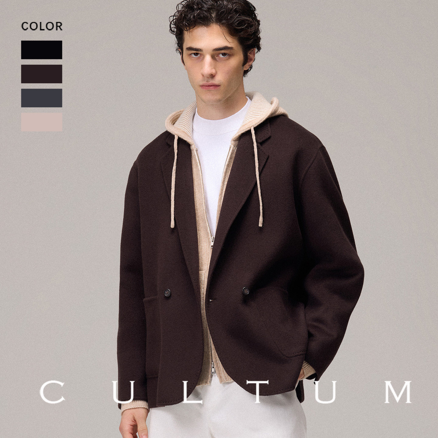 【100%绵羊毛】CULTUM秋冬新款男士双排扣短款大衣西服外套夹克