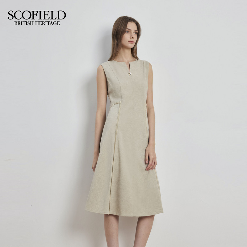 【scofield奥莱】女装法式气质无袖连衣裙圆领收腰早秋图片