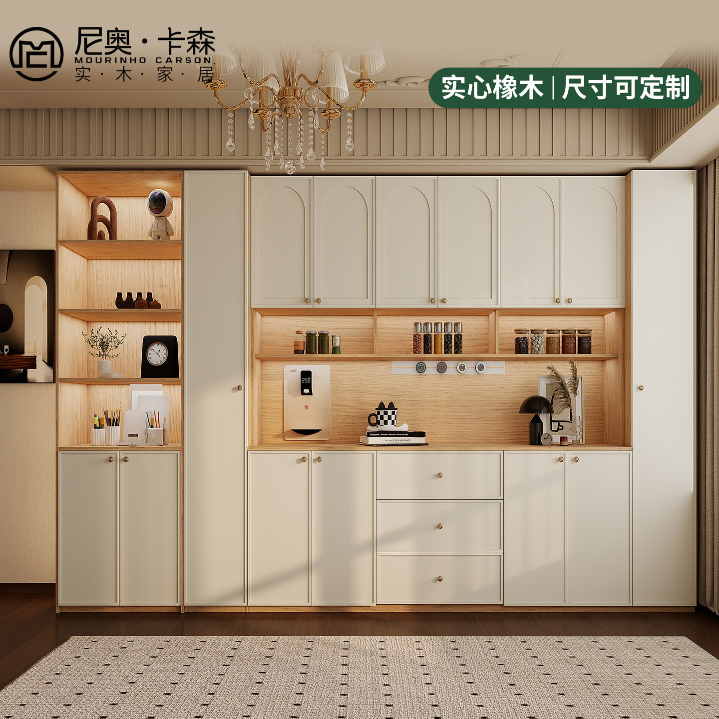全实木橡木餐边柜现代简约储物柜酒柜家用客厅厨房靠墙餐边柜