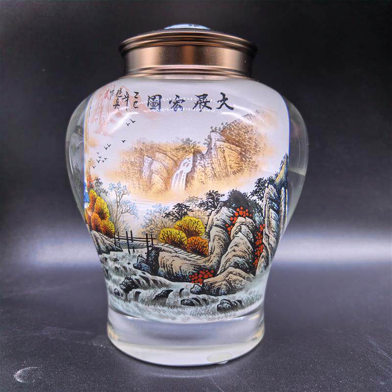 内画茶叶桶实用手工绘制特色礼品摆件茶叶罐礼品送底座