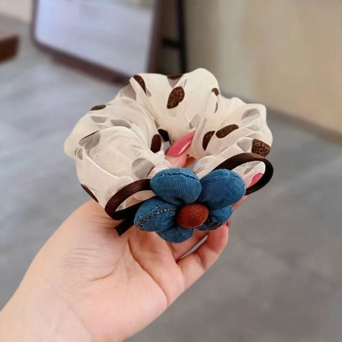韩系可爱牛仔蓝花朵蝴蝶结发圈