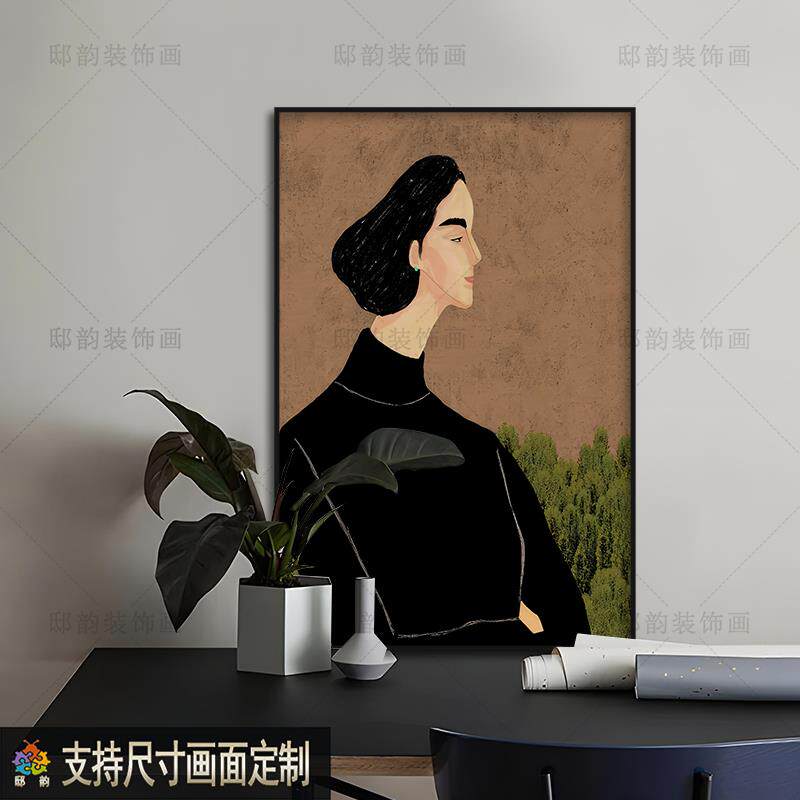 侘寂风中古风民宿酒店装饰画卧室房间小众挂画抽象艺术无框画定制