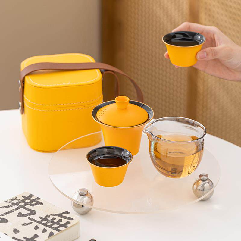 玻璃便携式旅行小茶具茶杯套装陶瓷户外随身露营快客杯泡茶壶定制