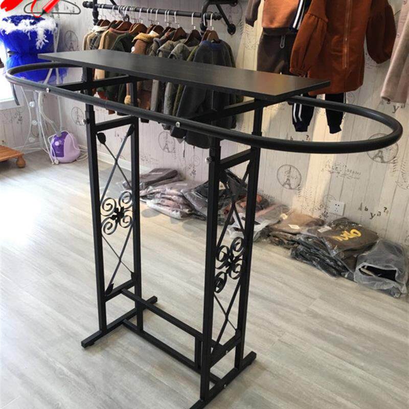 复古铁艺童装店展示架椭圆形落地式中岛架伸缩架男女装挂衣服架子