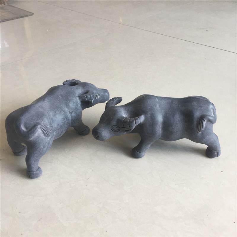 青石水牛石雕站牛摆件客厅水牛立牛十二生肖华尔街工艺品石头牛