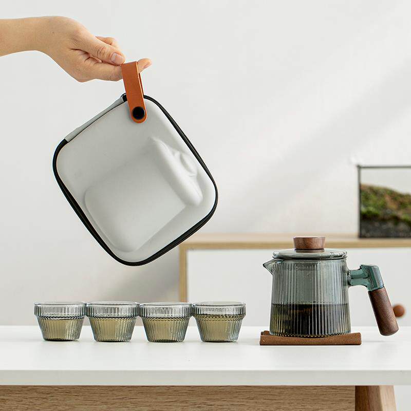 玻璃便携功夫茶具套装实木手把防烫泡茶壶个人专用随身旅行快客杯