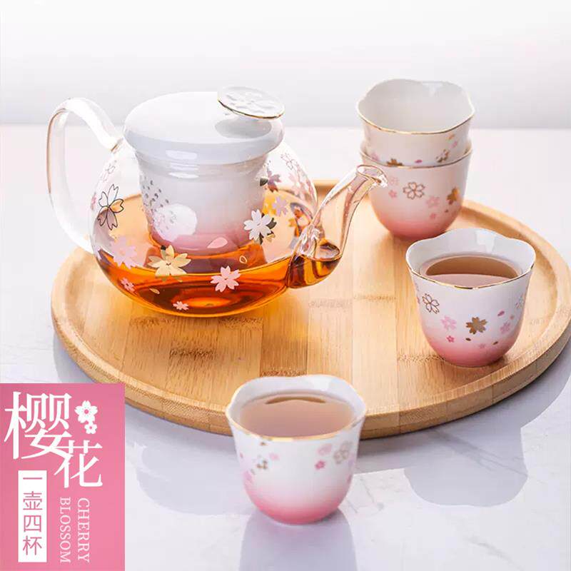 日式简约茶壶樱花茶具套组家用禅意功夫陶瓷茶杯茶盘礼盒装杯壶