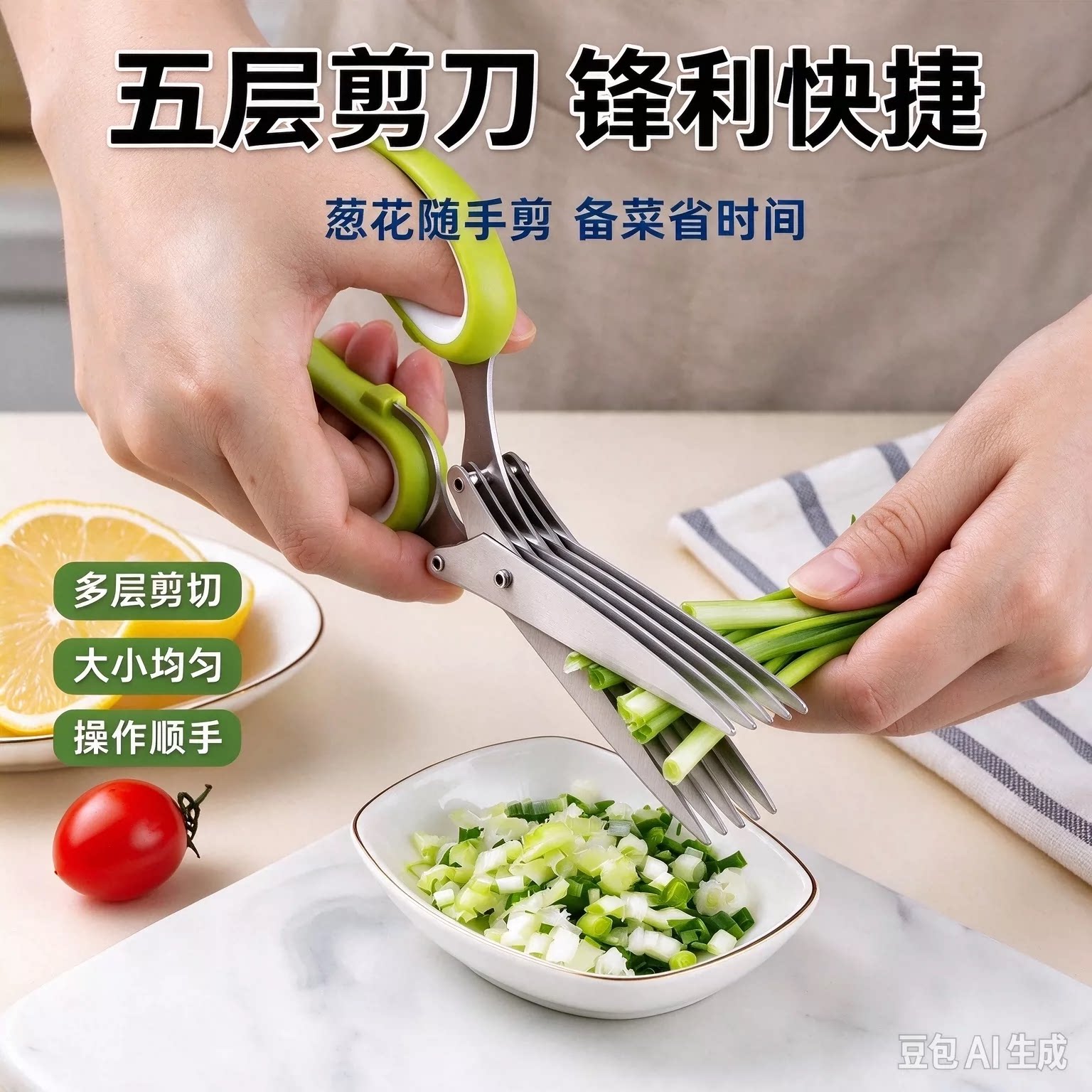 家用五层葱花剪刀神器多功能切菜器二合一切丁剪子辅食剪刀切葱HQ