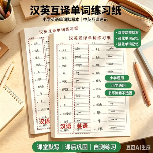 汉英互译纸小学生初中生加厚英语单词听默写纸背单词练习本MD