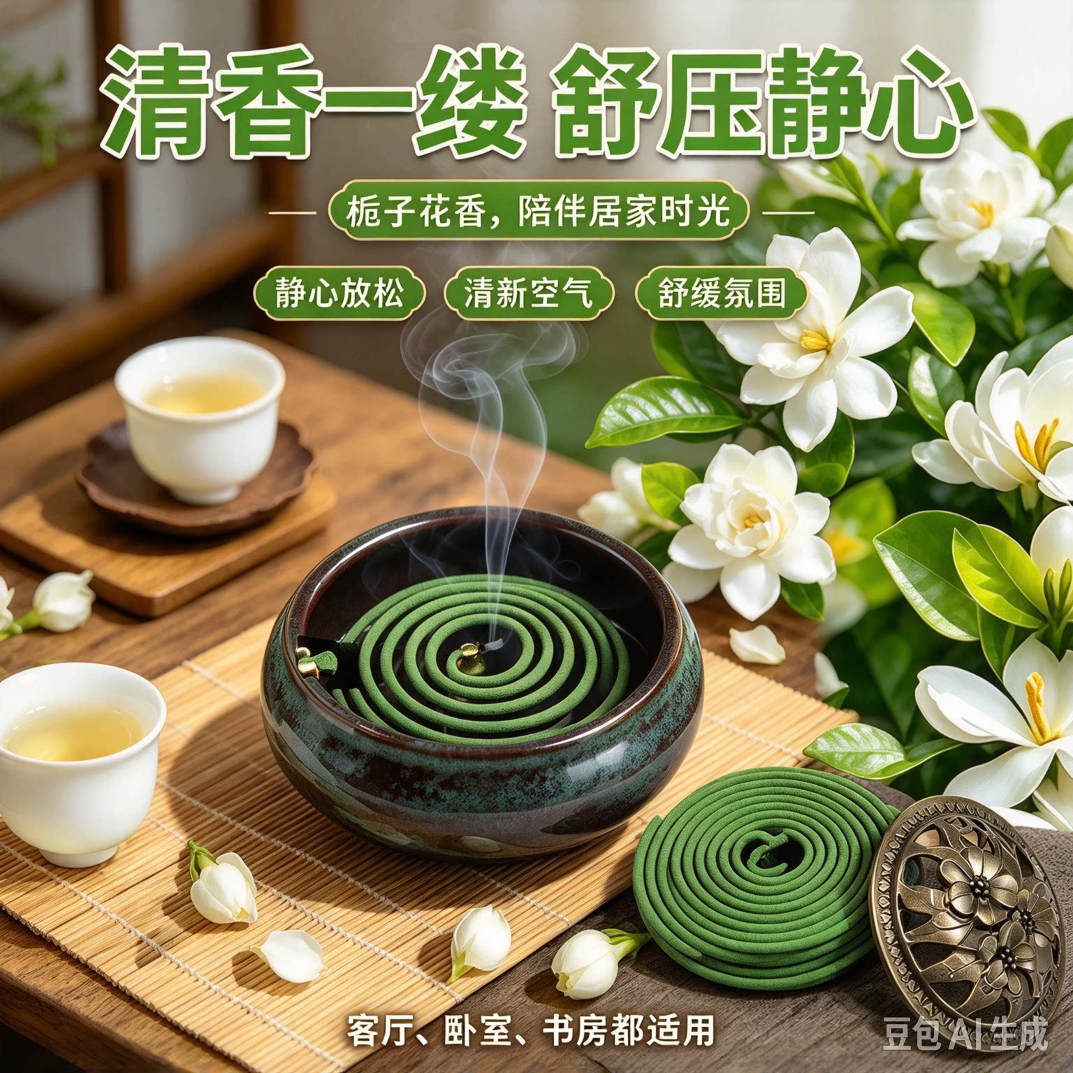 【到手120盘】送陶瓷香炉栀子花香薰檀香家用盘香室内持久留香JT