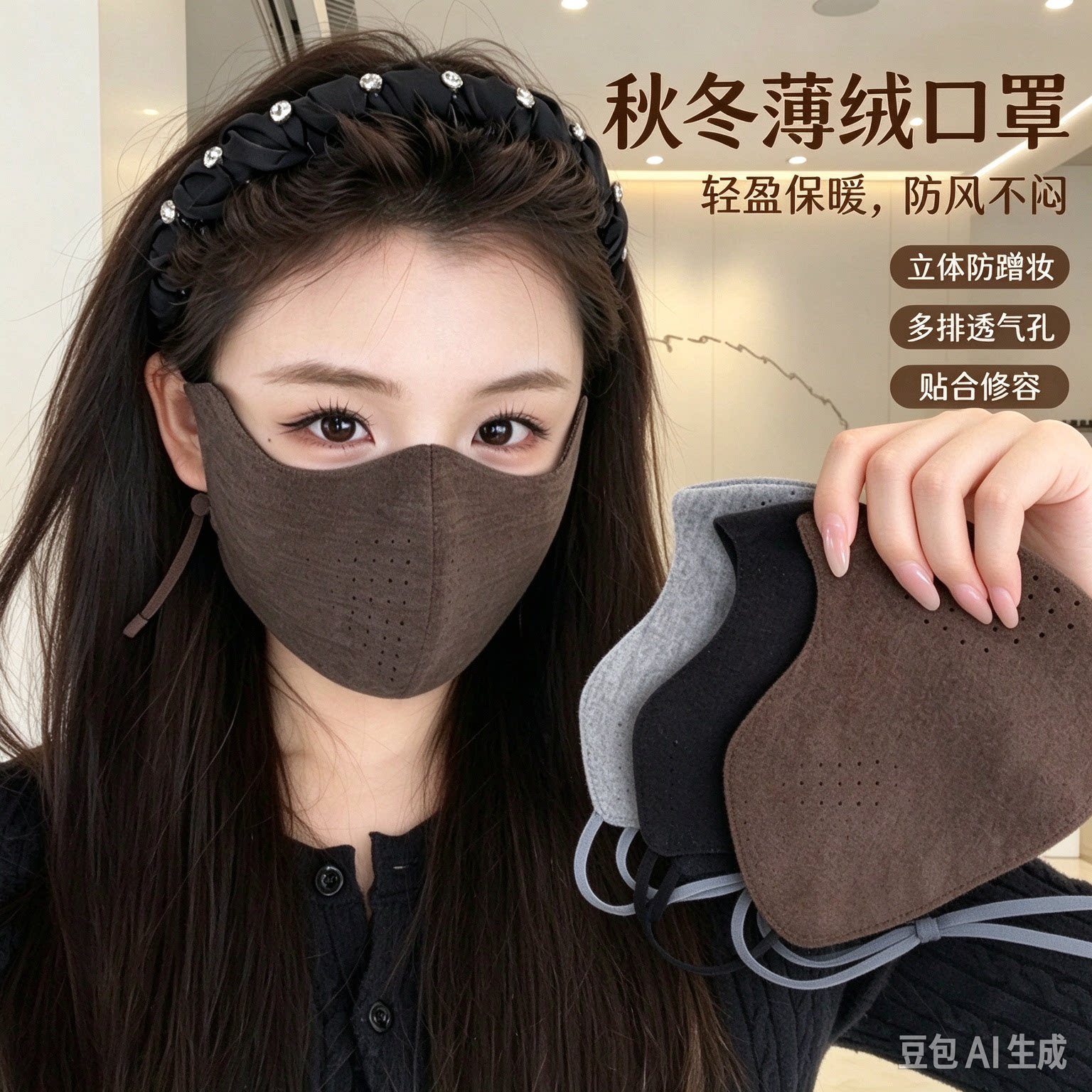 秋冬保暖防寒口罩高颜值护眼角3D立体羊绒蛋白面罩xy