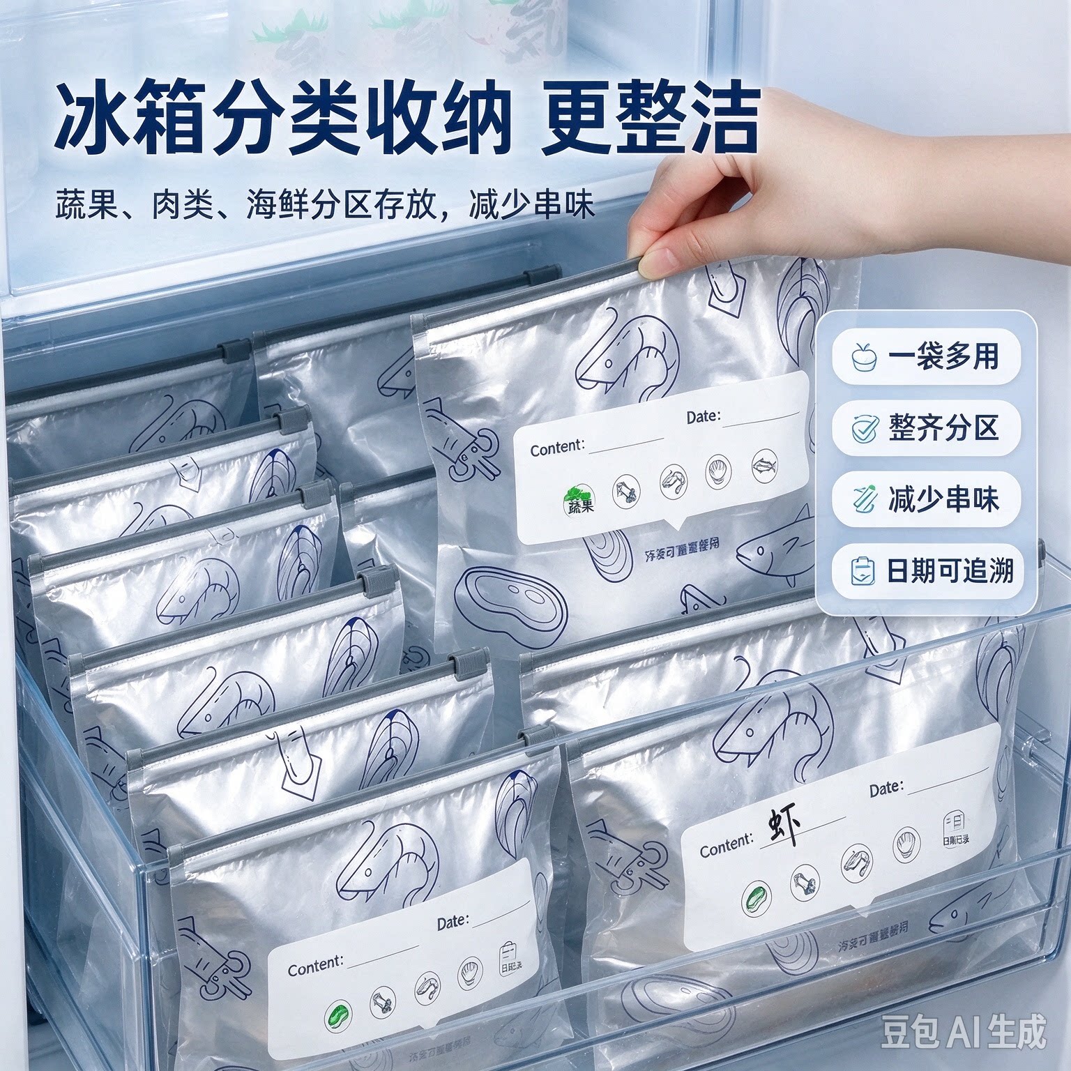 铝箔保鲜袋冷冻冷藏家用冰箱食物密封袋自封袋拉链式家用分装袋HQ