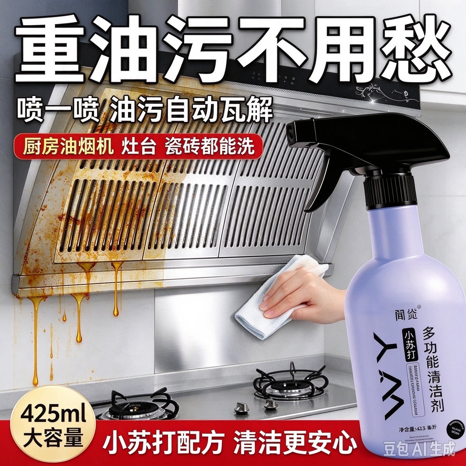 【拍1发3】小苏打多功能清洁剂厨房家电去黄去渍强力去污多用MD