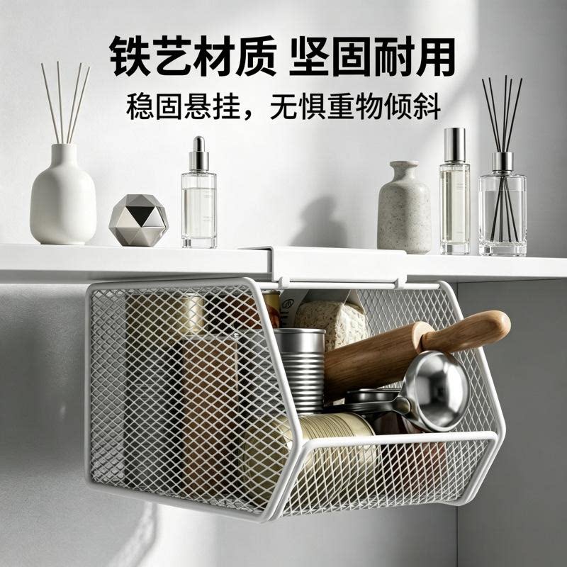 【轻便实用】悬挂收纳悬挂式免打孔收纳洗漱用品化妆品置物筐xy