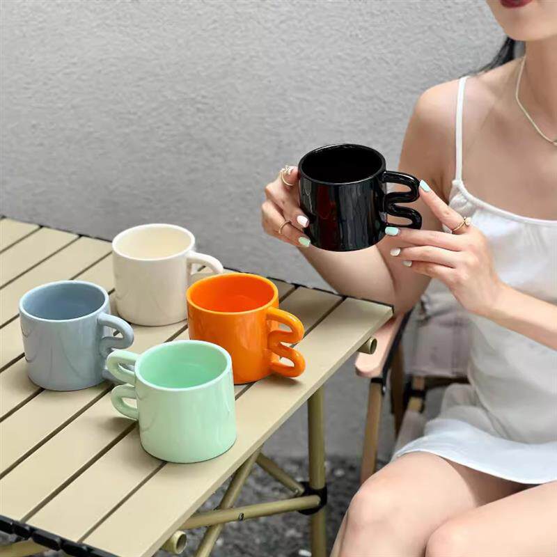 韩国陶瓷马克杯INS马克杯陶瓷+水杯情侣咖啡杯女生杯子陶瓷杯子