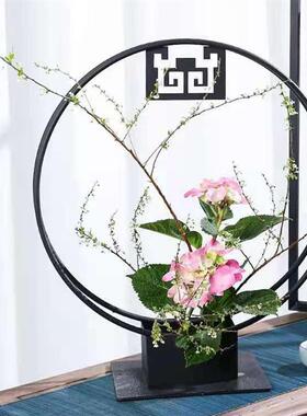 中国风铁艺插花架丝网花插花器花盆玄关酒柜客厅花架中式禅意摆件