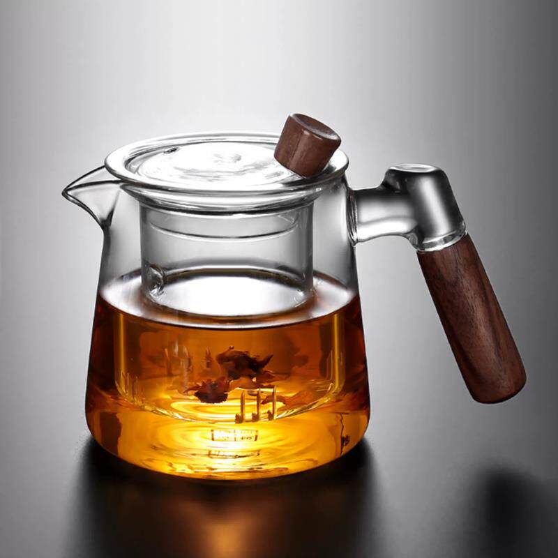 孟瀚茶杯茶水分离玻璃杯实木把手耐高温花茶壶男士办公室泡茶杯