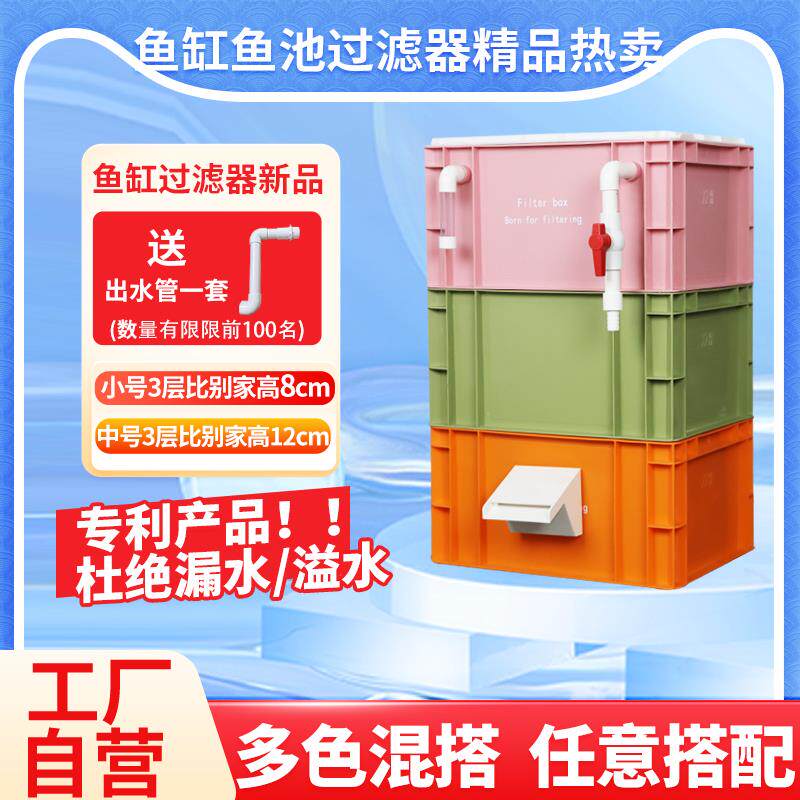鱼缸过滤设备瀑布过滤器鱼池流水瀑布出水口造景流水周转箱过滤箱