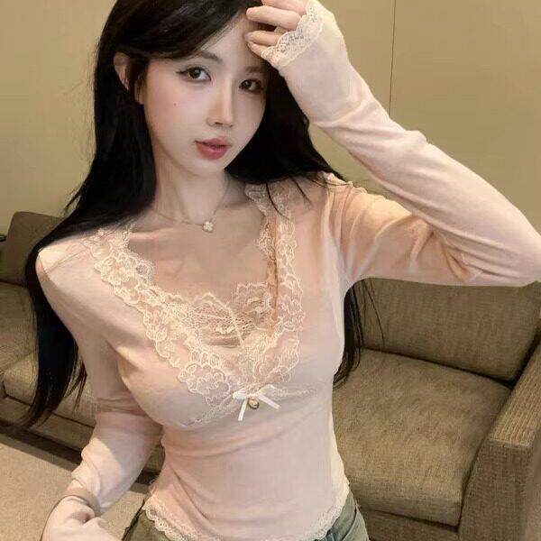 纯欲辣妹性感v领上衣女秋冬