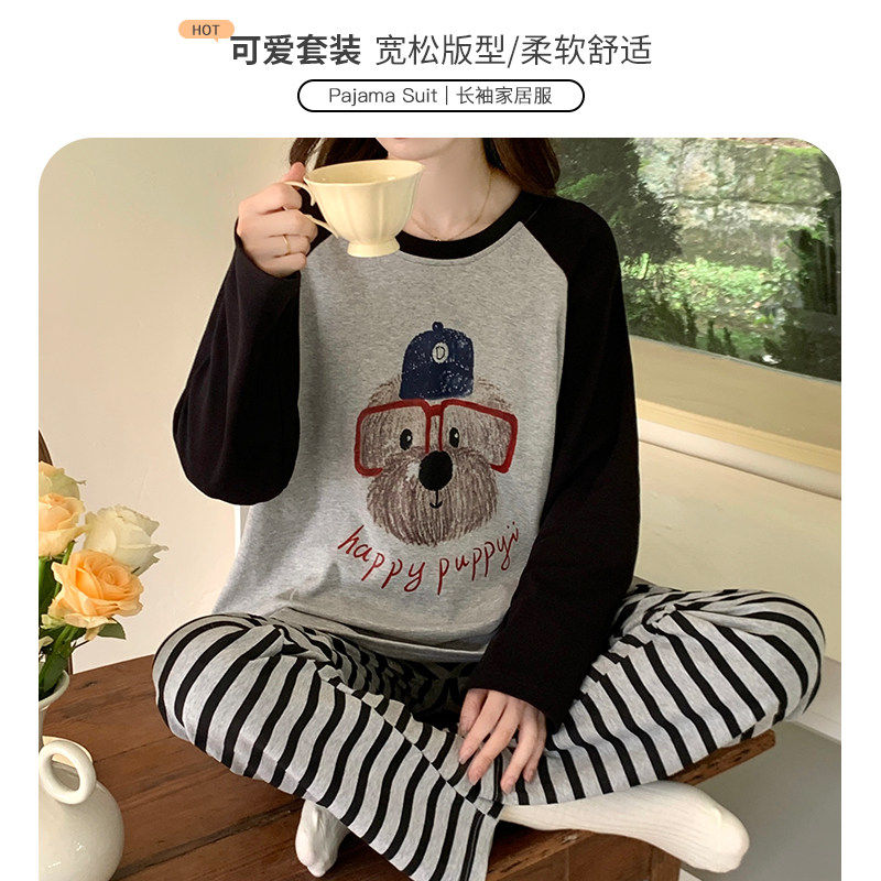 可爱眼镜熊睡衣女春秋202