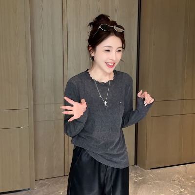 大码女装圆领木耳边灰色