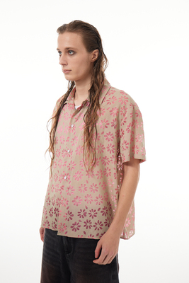 SFTTR 花朵格纹镂空满印夏威夷宽松廓形短款凉感衬衫