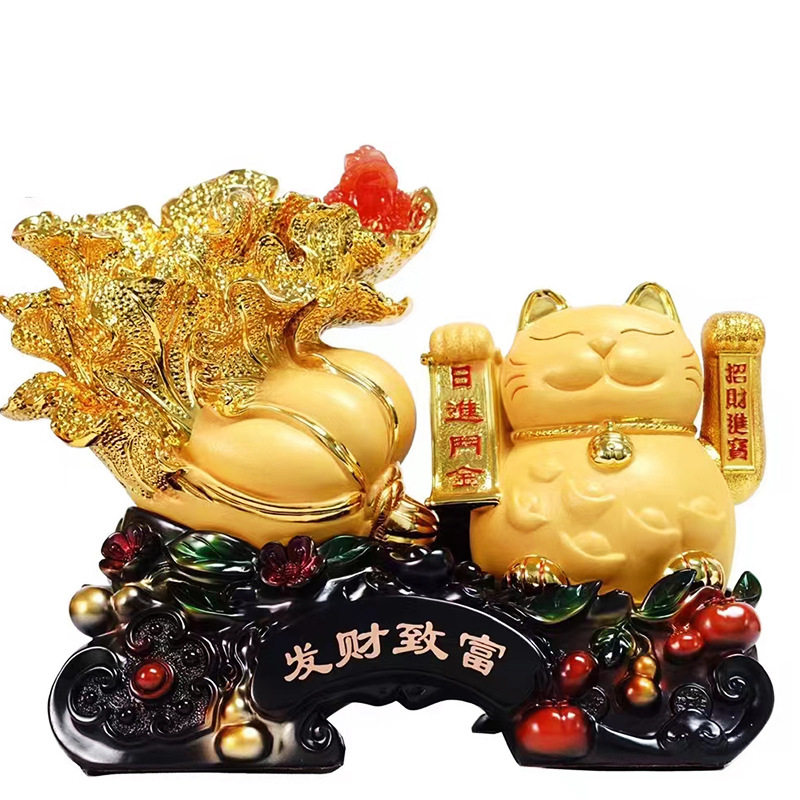 新款发财树水晶招财猫摆件收银台摆设电动招手树脂工艺品批发