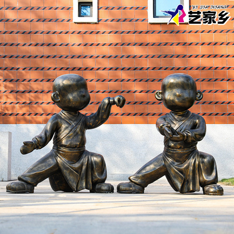 玻璃钢人物雕塑户外园林景观模型装饰公园小区太极禅意小和尚摆件