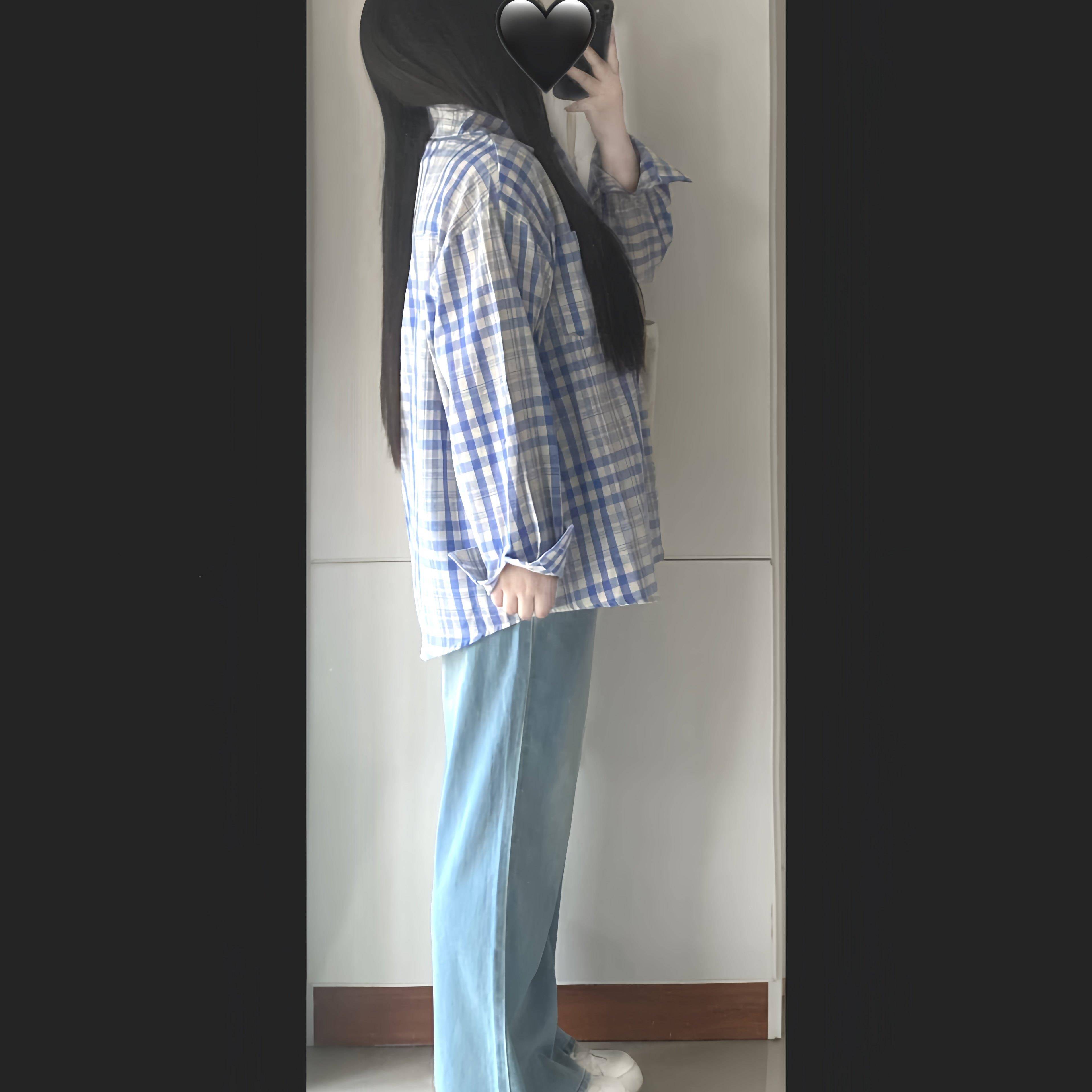 大胖mm早秋新款韩宽显瘦遮WEC肉百搭长袖松格子码衬衫外套系上衣