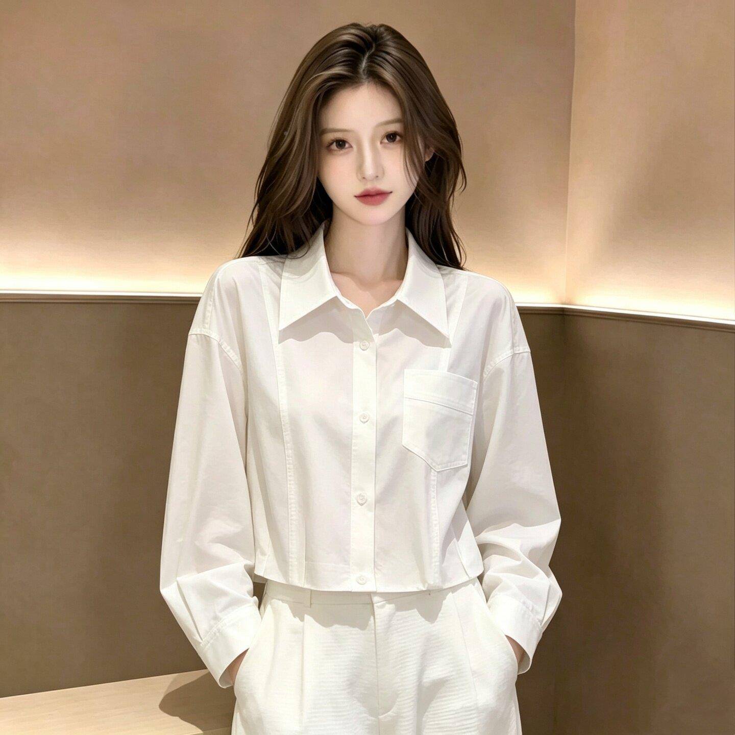 白色女长袖PFJ衬衫针织披肩早秋洋气款时髦穿搭2026新小个子款上
