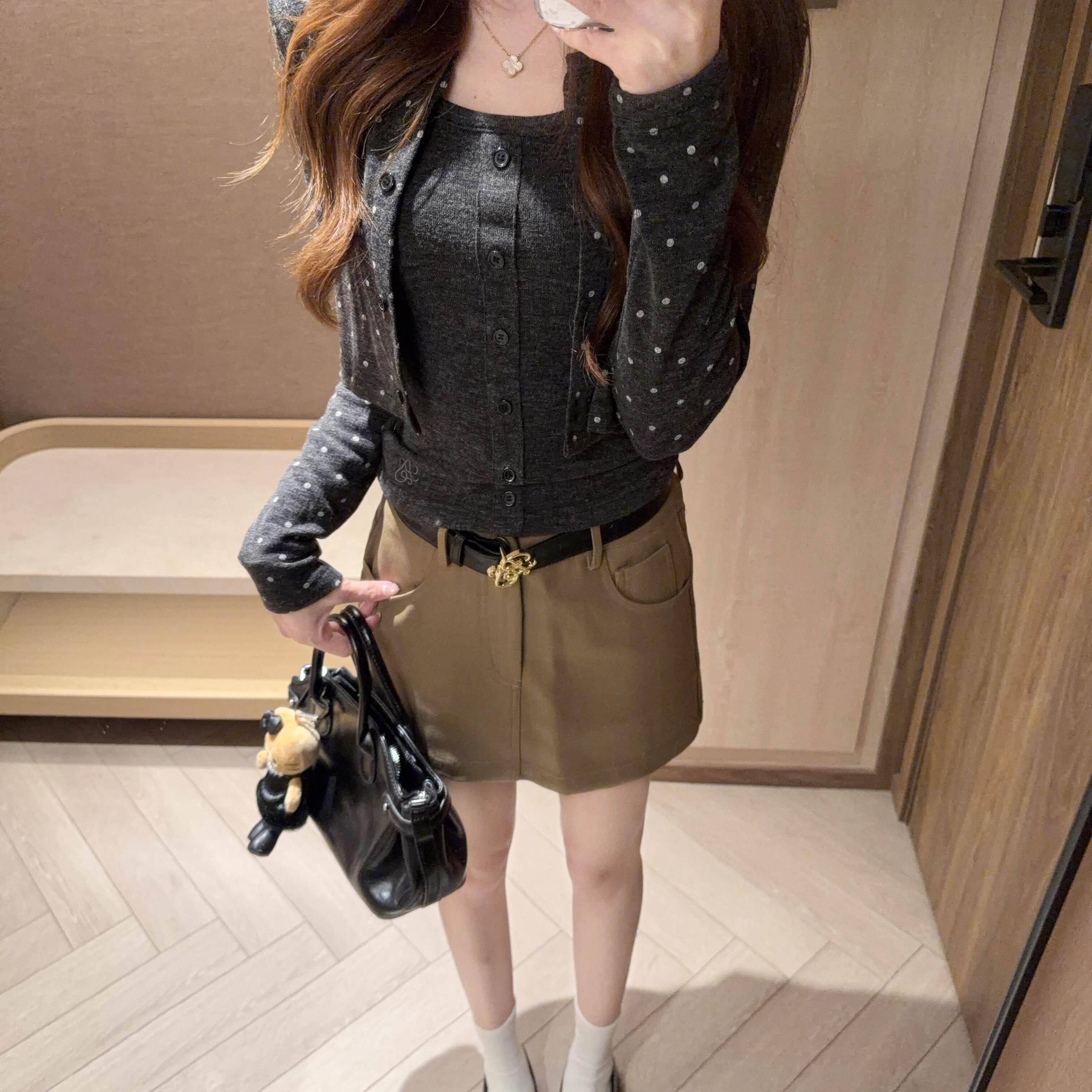 韩系小个子套YTC开装女叠穿波点衫内搭方领半背心高腰显瘦身短裙