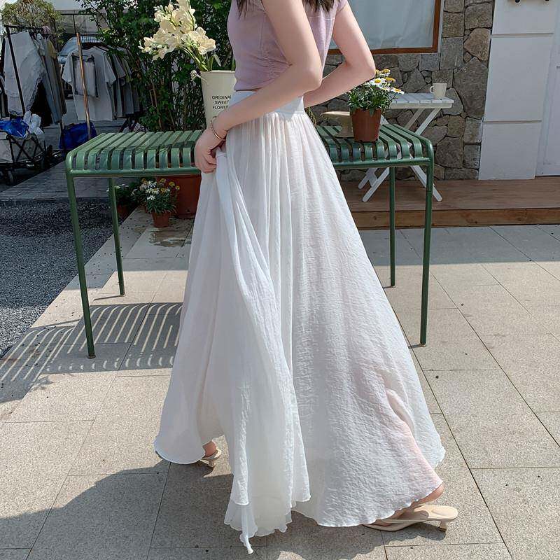 棉麻半身裙女OOQ夏飘季202伞6新款胯显瘦逸拖地长裙超大裙摆遮a字