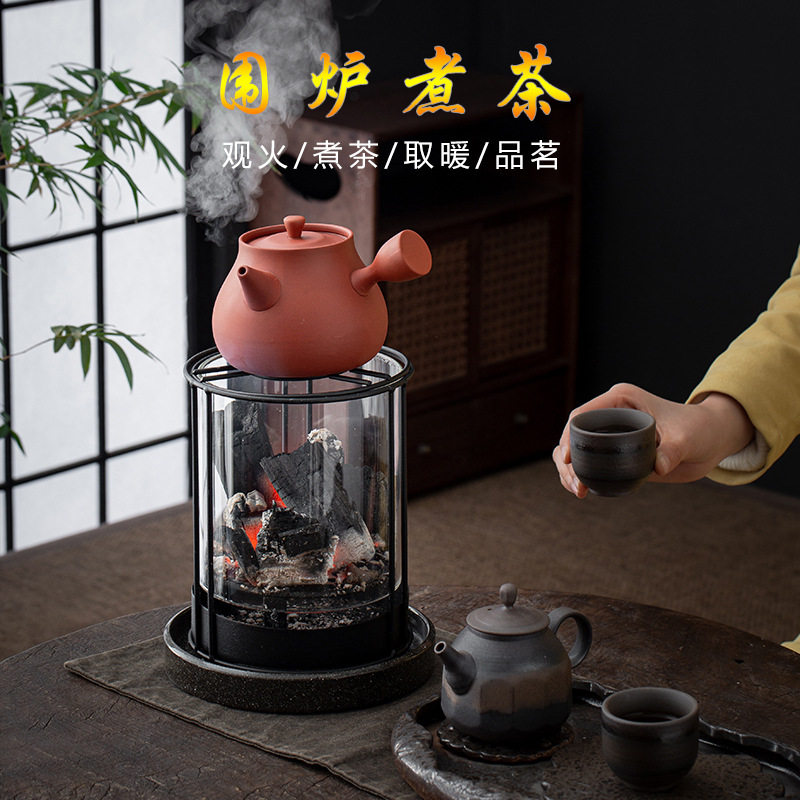 围炉煮茶透明玻璃观赏炭炉明火碳烤家用户外取暖煮茶器茶炉煮茶壶