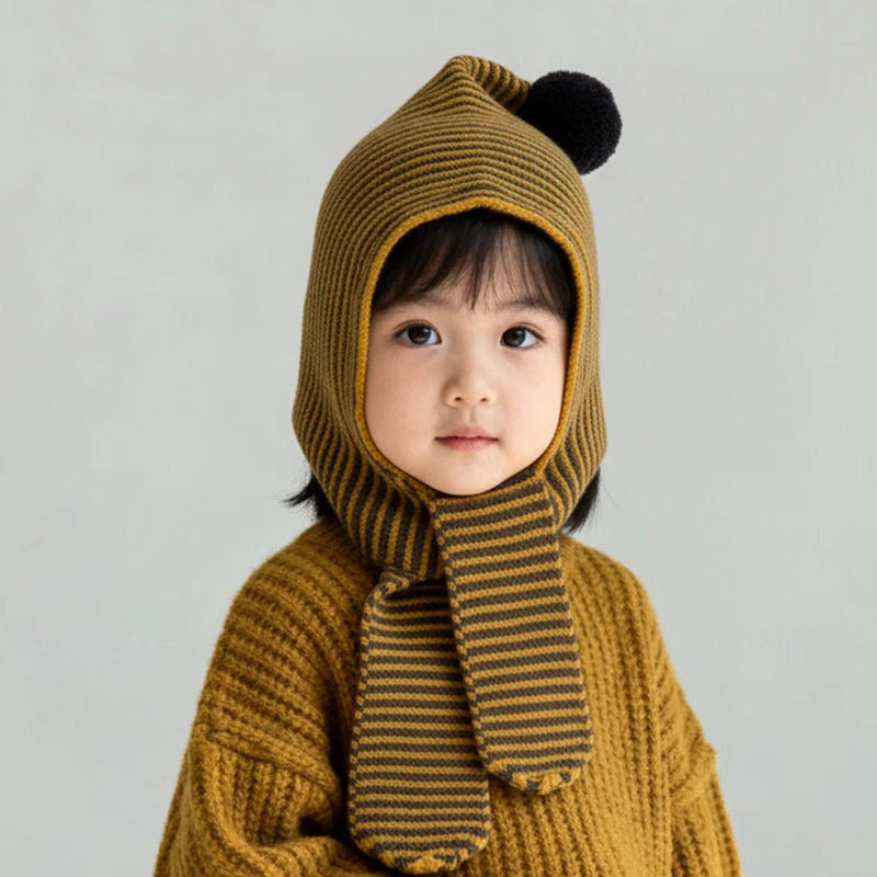 儿童帽子围巾一体帽秋冬季男童女童针织帽毛线帽护耳帽宝宝保暖帽