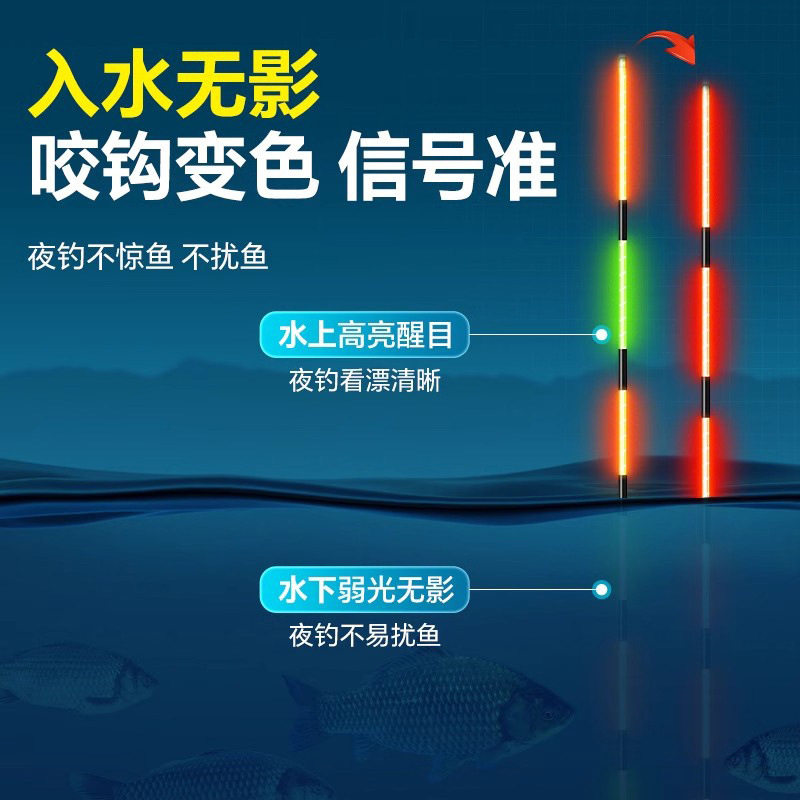 水无影夜光漂咬钩变色电子漂轻口滑口鲫鲤青鱼浮漂夜钓吃铅量