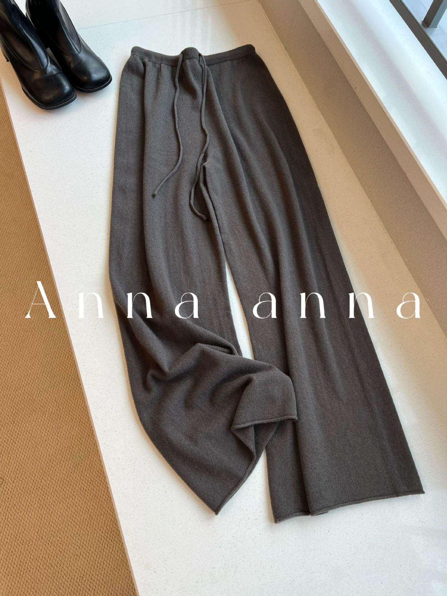thumbnail for Knit wide-leg pants for women, high-waisted straight-leg loose casual pants, draped long pants~ simple soft knit pants for women