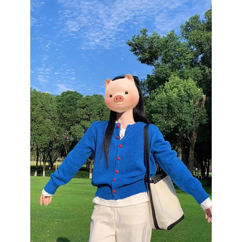 小香风克莱因蓝色圆领毛